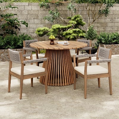 Patio Dining Set Slatted Plank Top with X Base Legs, Modern Coastal