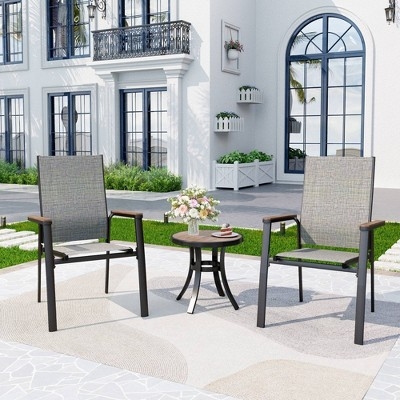 Patio Dining Set Sling Chairs Round Steel Table Modern Black Metal Patio Set