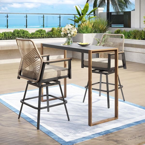 Patio Dining Set, Swivel Chairs, Charcoal Metal, Lattice Top Table