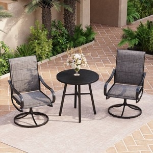 Patio Dining Set, Swivel Chairs, Padded Sling, Charcoal Gray, Round Table