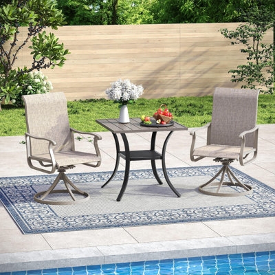 Patio Dining Set Swivel Chairs Wood Toned Top Outdoor Swivel Chair Dining
