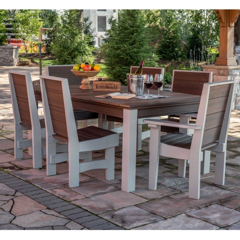 Patio Dining Set Two Tone Gray Slatted Poly Resin, Coastal Layout