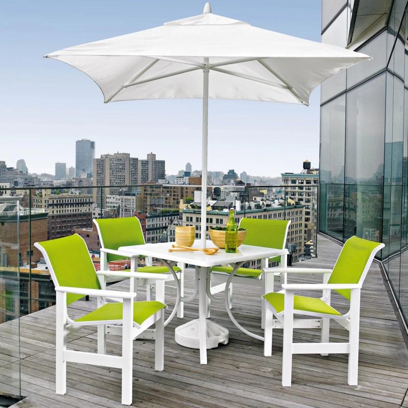 Patio Dining Set White And Gray Sling Seating Marine Grade