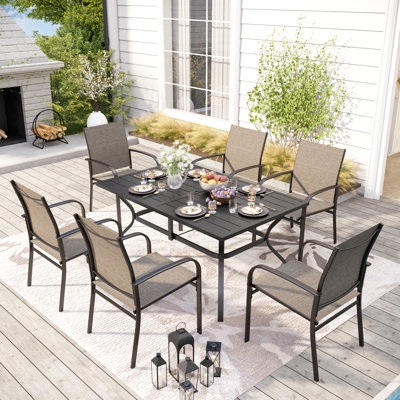 Patio Dining Set | White Woven Rope Chairs & Wood Accents, Modern Coastal