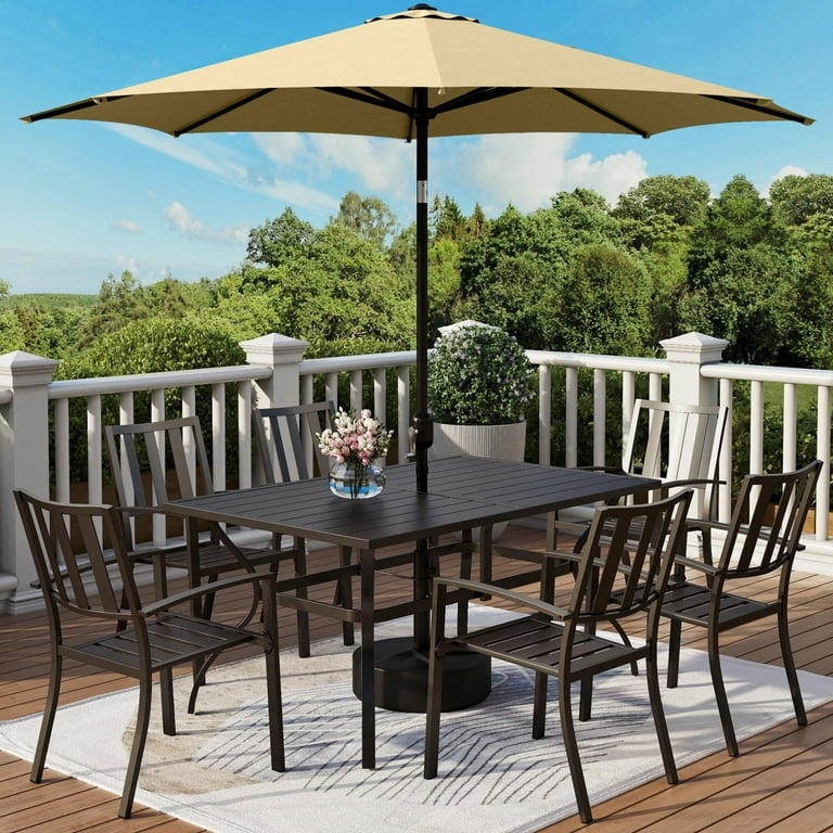 Patio Dining Set with 8-Piece Set, Matching Umbrella, and Mesh Seating