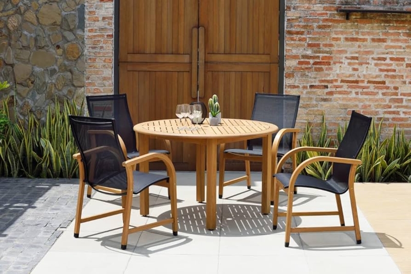 Patio Dining Set with Round Pedestal Base, Wooden Patio Furniture
