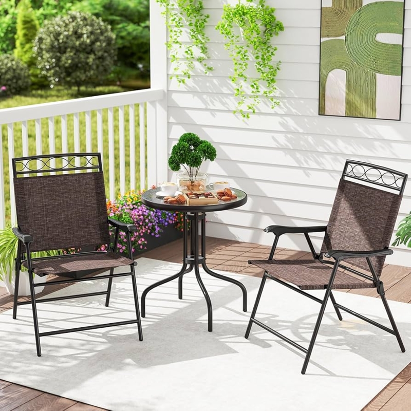 Patio Dining Set with Umbrella Hole Folding Mechanism Portable Patio Set with Folding Chairs