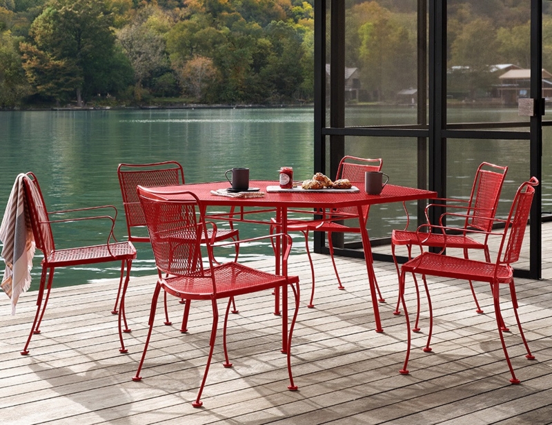 Patio Dining Set Wrought Iron Aesthetic Six Person Lattice Tabletop