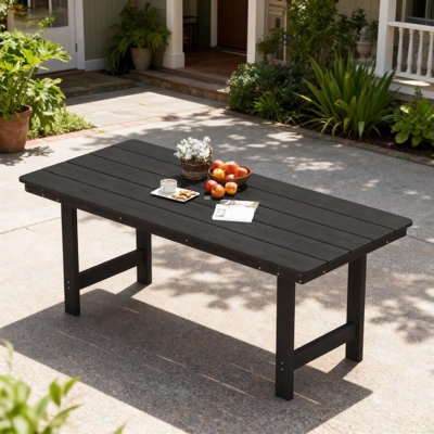 Patio Dining Table, Charcoal Gray Slatted, Umbrella Hole, Weatherproof, Modern Outdoor