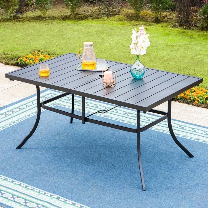 Patio Dining Table Charcoal Slatted Top for Urban Balcony