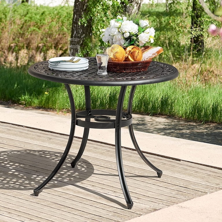 Patio Dining Table Round Black Antique Bronze Floral Top
