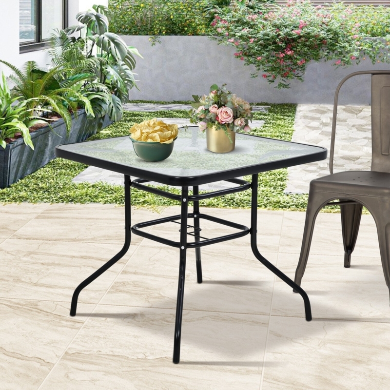 Patio Dining Table: Square Metal Frame with Rippled Glass Texture