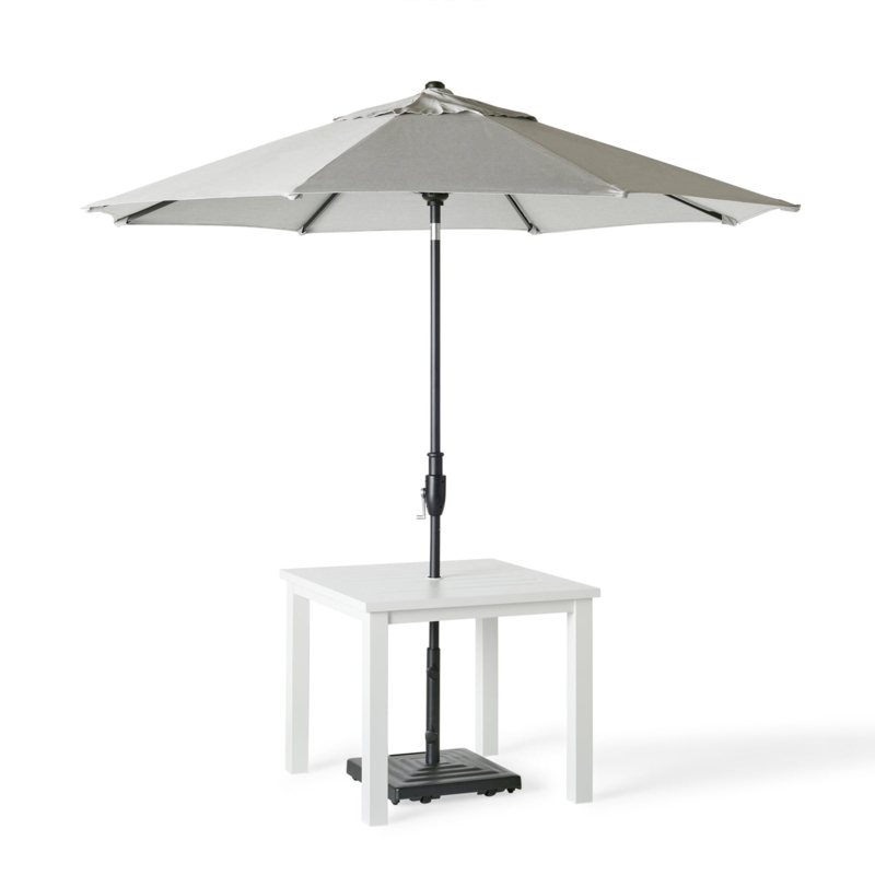 Patio Dining Table Square Slat Top White Block Legs Coastal Style