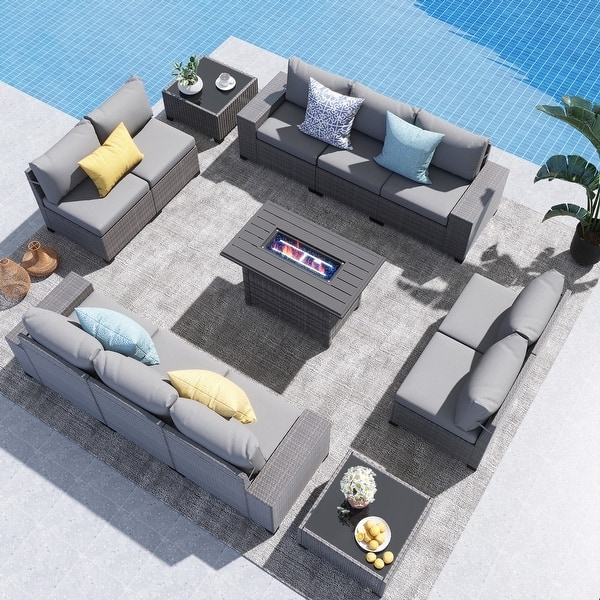 Patio Furniture Set 13-Piece 10 Person Capacity Fire Pit Table Navy