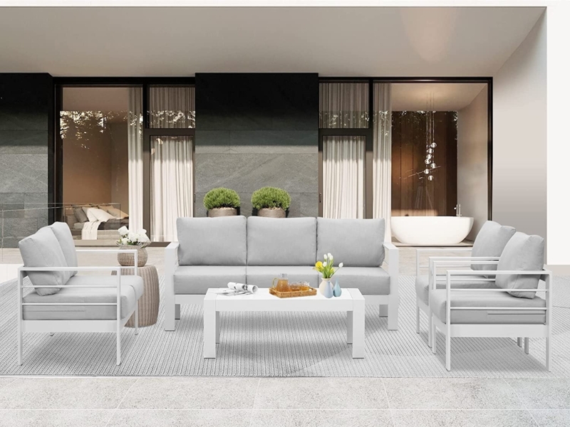 Patio Furniture Set Aluminum L-Shaped with Gas Fire Pit Table