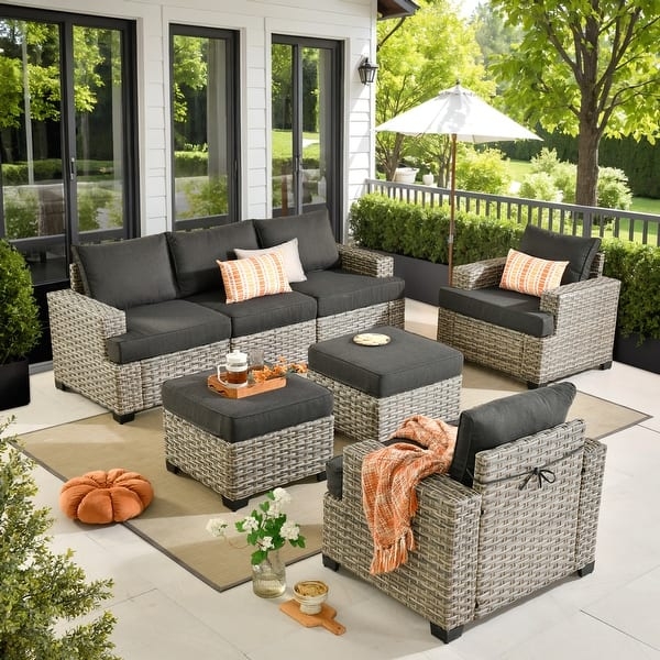 Patio Furniture Set: Brown Wicker Modular Design Seating