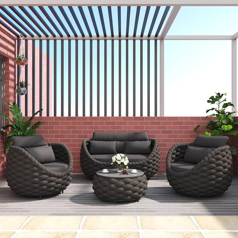 Patio Furniture Set Dark Gray Woven Rope Back Monochromatic