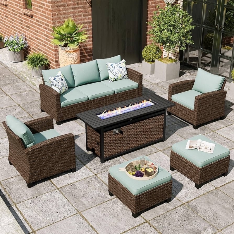 Patio Furniture Set Fire Pit Table Charcoal Wicker Conversation Set