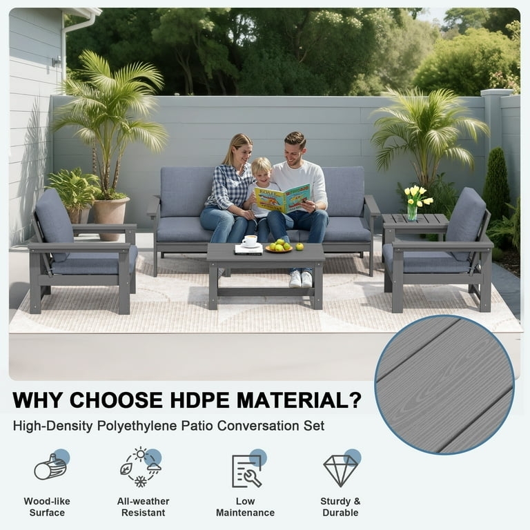 Patio Furniture Set HDPE Outdoor Furniture Decks Grey Modular Slatted