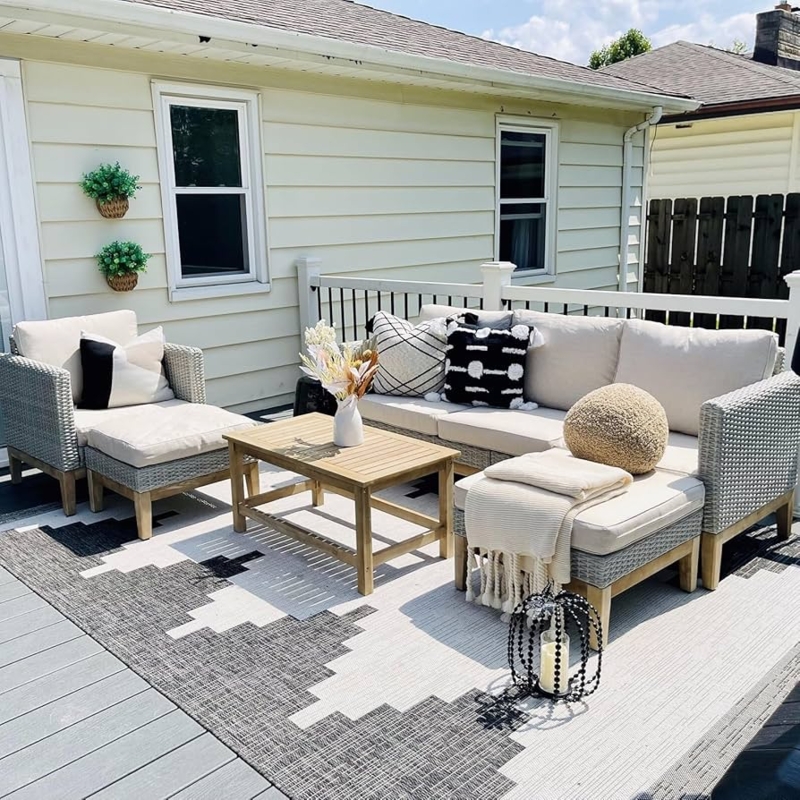Patio Furniture Set High Back Slatted Top Woven Texture