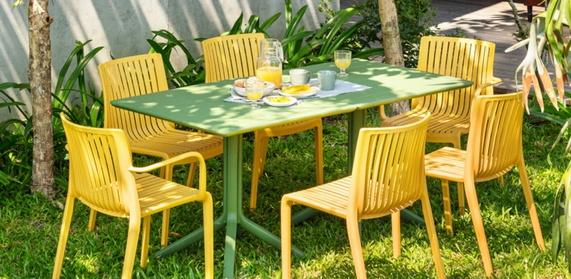 Patio Furniture Set Modular Poolside Lounge Yellow Accent Chairs