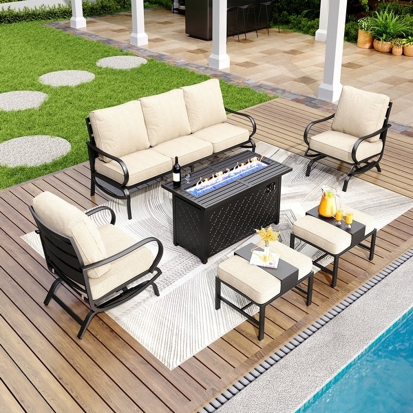 Patio Furniture Set Modular Wicker with Integrated Fire Pit Table