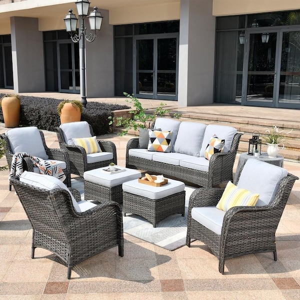Patio Furniture Set Modular Wicker with Teal Accent Pillows