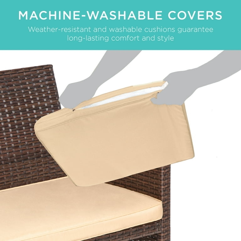 Patio Furniture Set Poolside Styling, Dark Brown Wicker, Cream Cushions