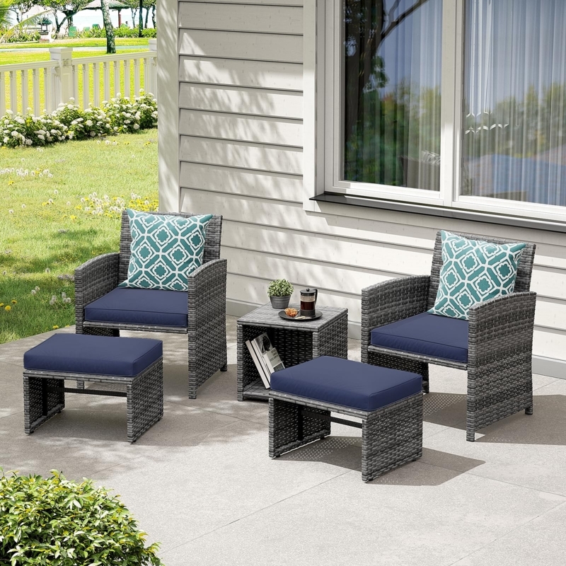 Patio Furniture Set Pull Out Ottoman Storage Table Espresso Wicker