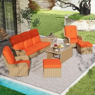 Patio Furniture Set, Wicker Sectional with Swivel Rocker Chairs