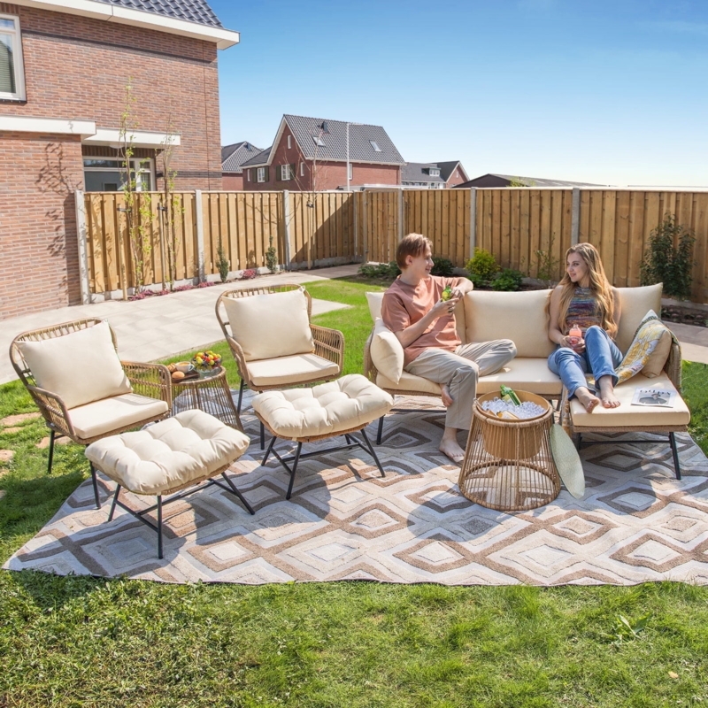 Patio Furniture Set with Built In Ice Bucket, 8 Piece Modular Set