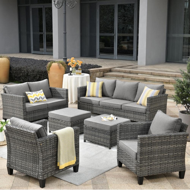 Patio Furniture Set with Modular Ottomans for Poolside Lounging