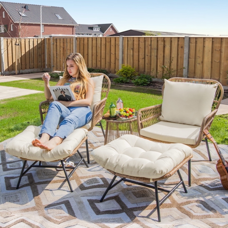 Patio Furniture Set with Woven Rope Back, Tapered Metal Legs