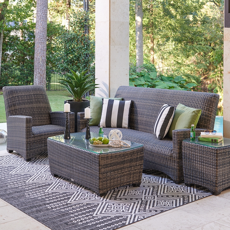 Patio Furniture Set Woven Back Light Gray Cushions Mixed Material Design