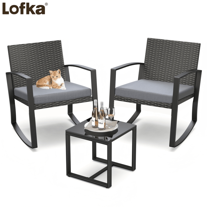 Patio Furniture Set Woven Wicker Contemporary Outdoor Seating Gray