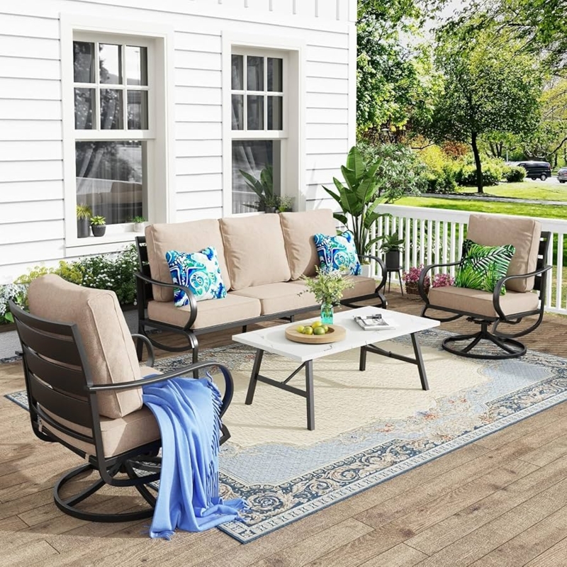 Patio Furniture Set Wrought Iron Frame, Swivel Base Traditional Outdoor