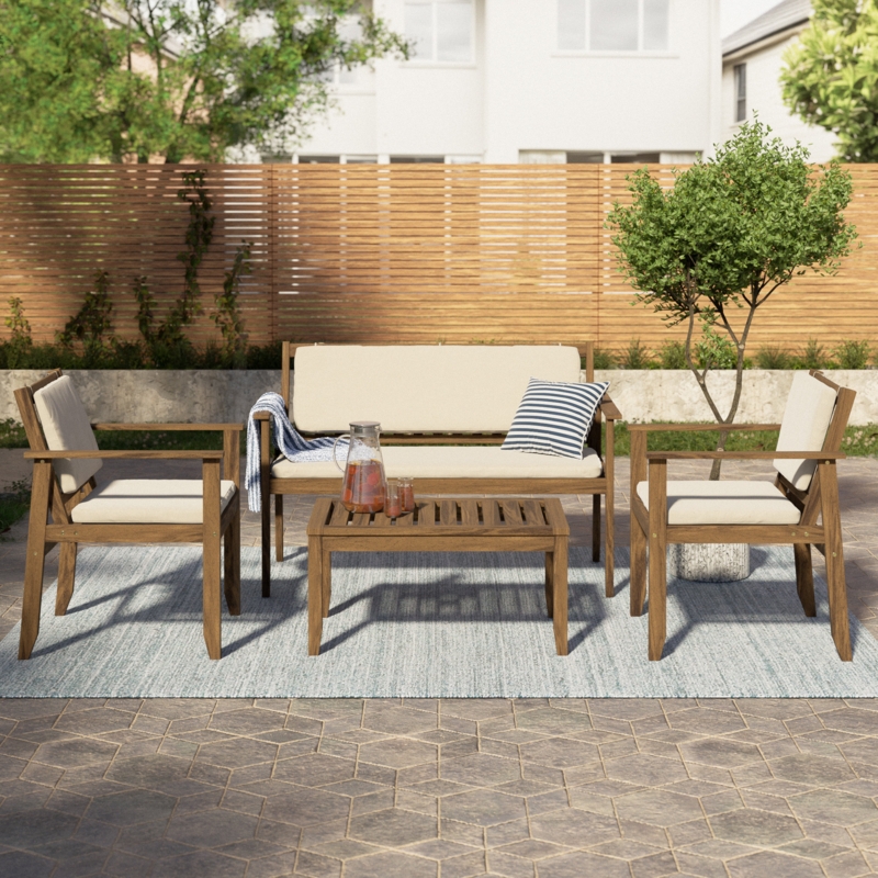 Patio Furniture Set, X-Back Outdoor Seating Arrangement, Warm Wood Frame