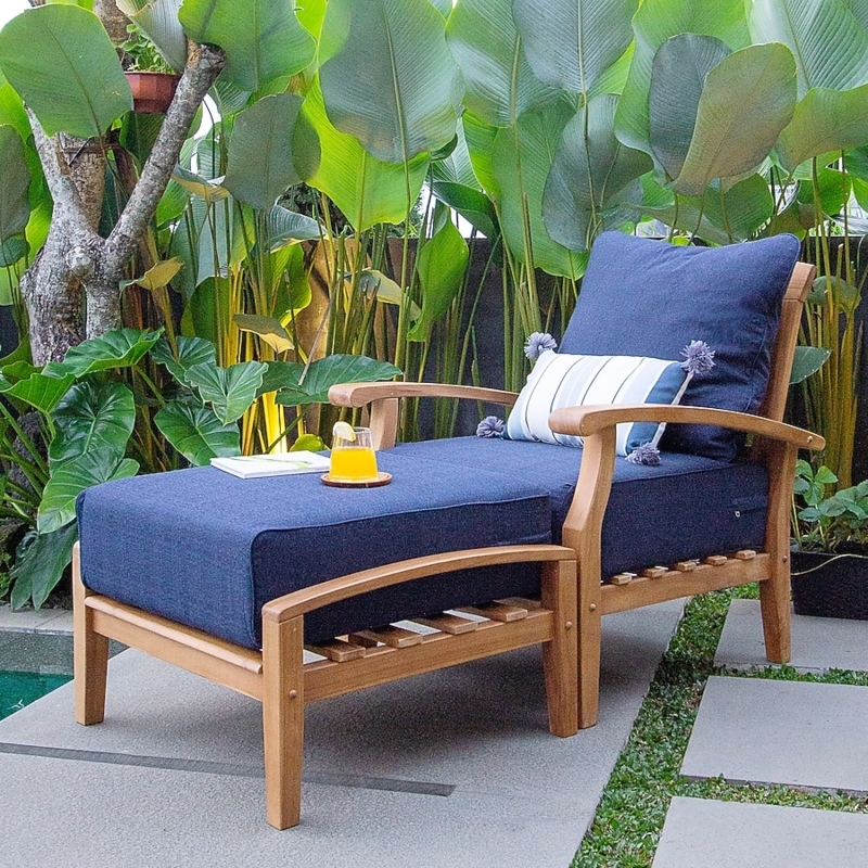 Patio Lounge Chair and Ottoman with Slatted Wood Silhouette