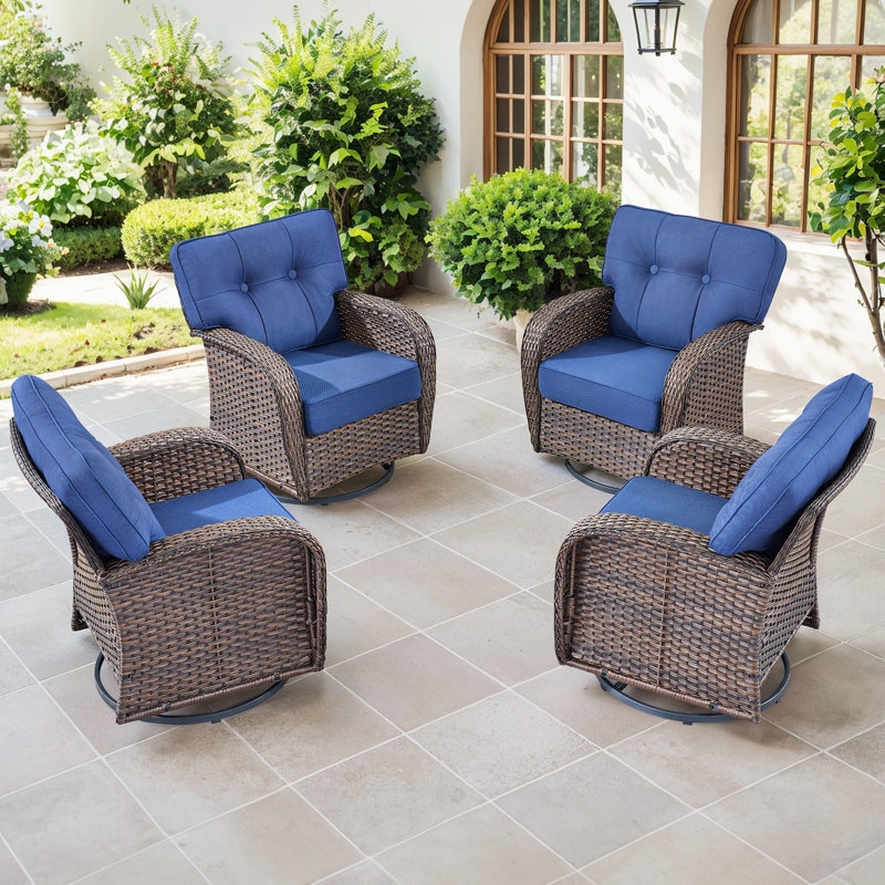 Patio Lounge Chair: Coastal Dark Brown Wicker Barrel Back Cream Cushions