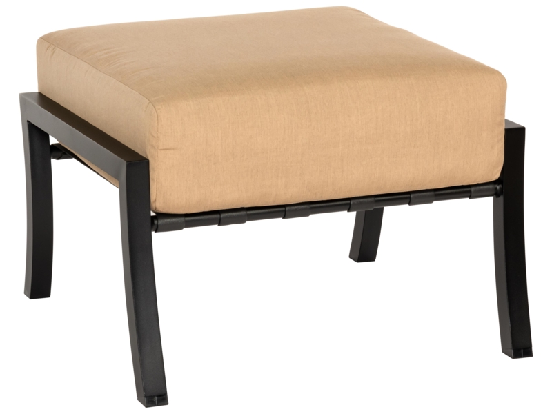 Patio Ottoman Slatted Aluminum Base White Welted Cushion Contemporary