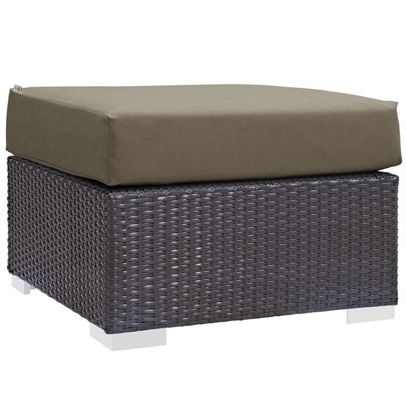Patio Ottoman Square Espresso Woven Base Mocha Cushion Resort Style