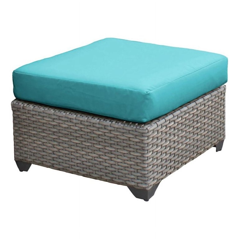 Patio Ottoman Turquoise Cushion Espresso Wicker Square Transitional
