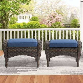 Patio Ottoman Woven Texture Creme Cushions Poolside Wicker Set