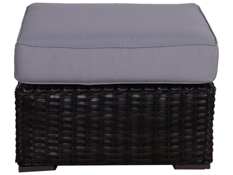 Patio Ottoman Woven Wicker Base Thick Welted Cushion Beige Footstool
