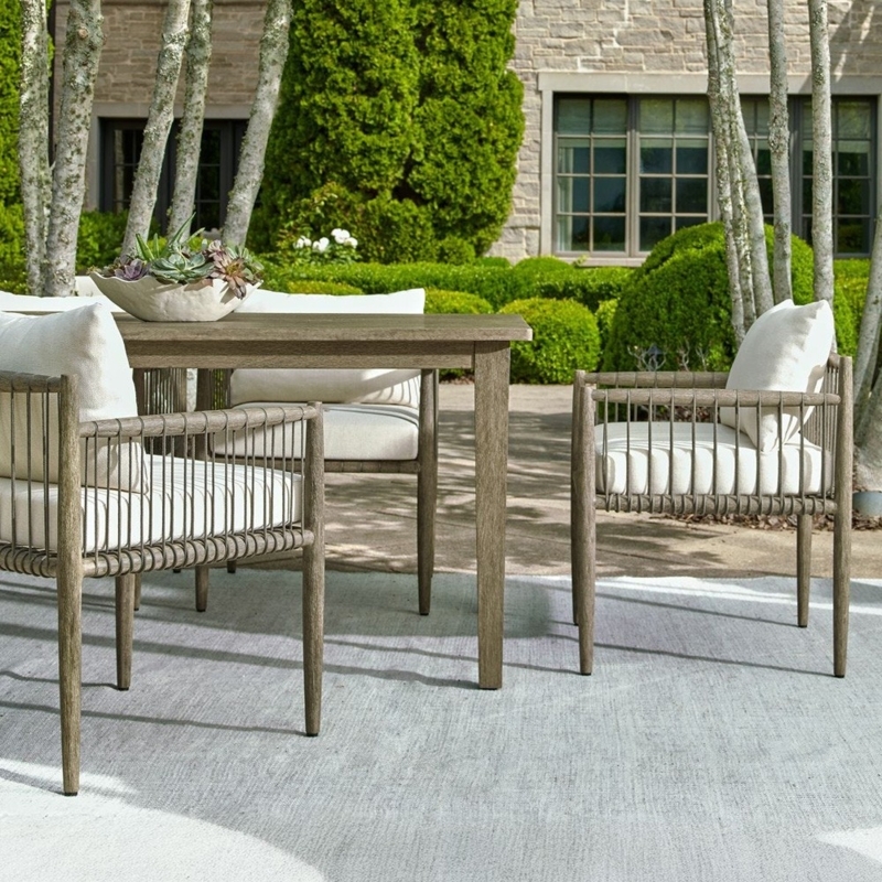 Patio Ottoman X Base Frame Rope Woven Sides Grey Coastal Lounge