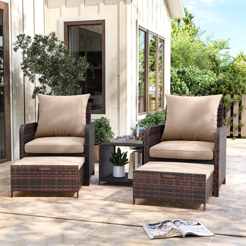Patio Seating Group Black Metal Legs Gray Woven Minimalist Set