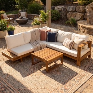 Patio Seating Group Integrated Wood Side Tables Woven Gray Finish