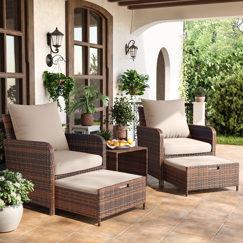 Patio Seating Group Monochromatic Palette Gray Black Wicker Compact Set