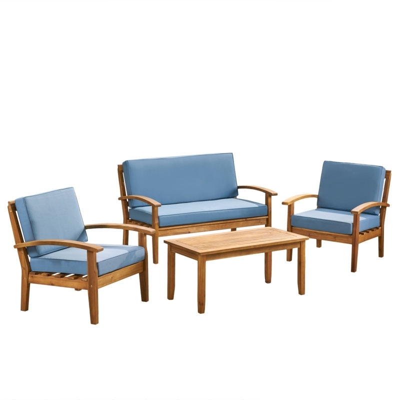 Patio Seating Group, Slatted Wood 4-Piece Garden Seating.