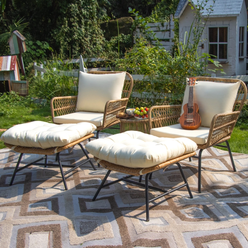 Patio Seating Group with Hairpin Legs, Woven Wicker Conversation Set